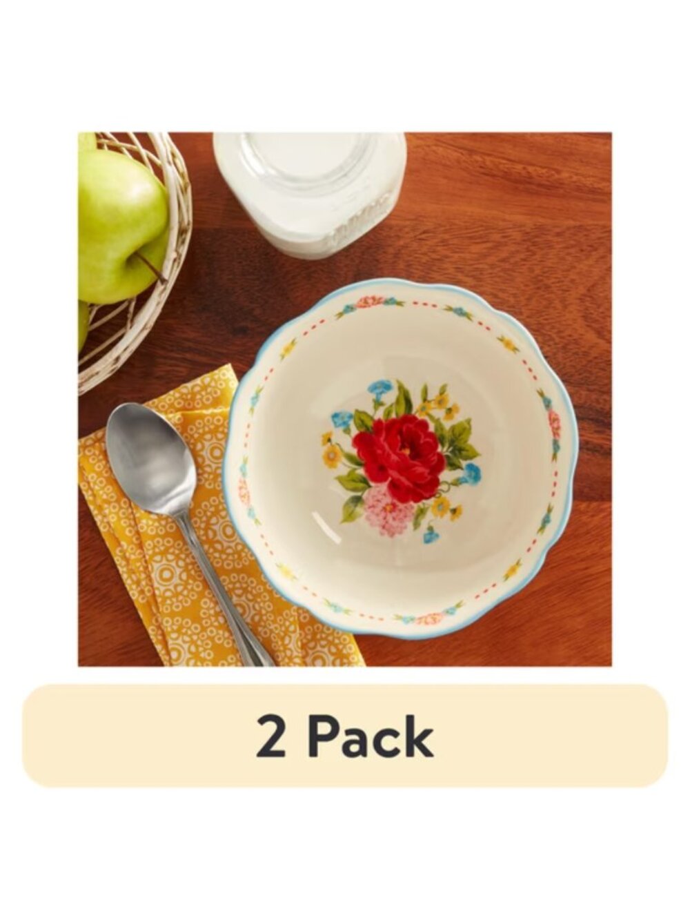 The Pioneer Woman Home Blue Kitchen Dinnerware Sweet Rose Ceramic 2 Pack Bowl